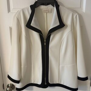 Chico's Women's White and Black Jacket Zippered Jacket Blazer Size 2 Large